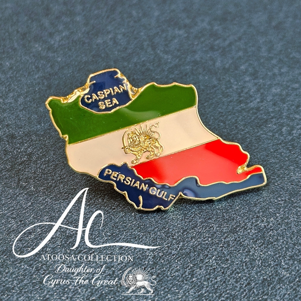 Iran Map Lapel Pin Lion and Sun Flag Women Life Freedom Persian Brooch